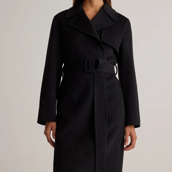 New! Quince Double-Faced Merino Wool Trench Coat in Black Sz S - Picture 2 of 10